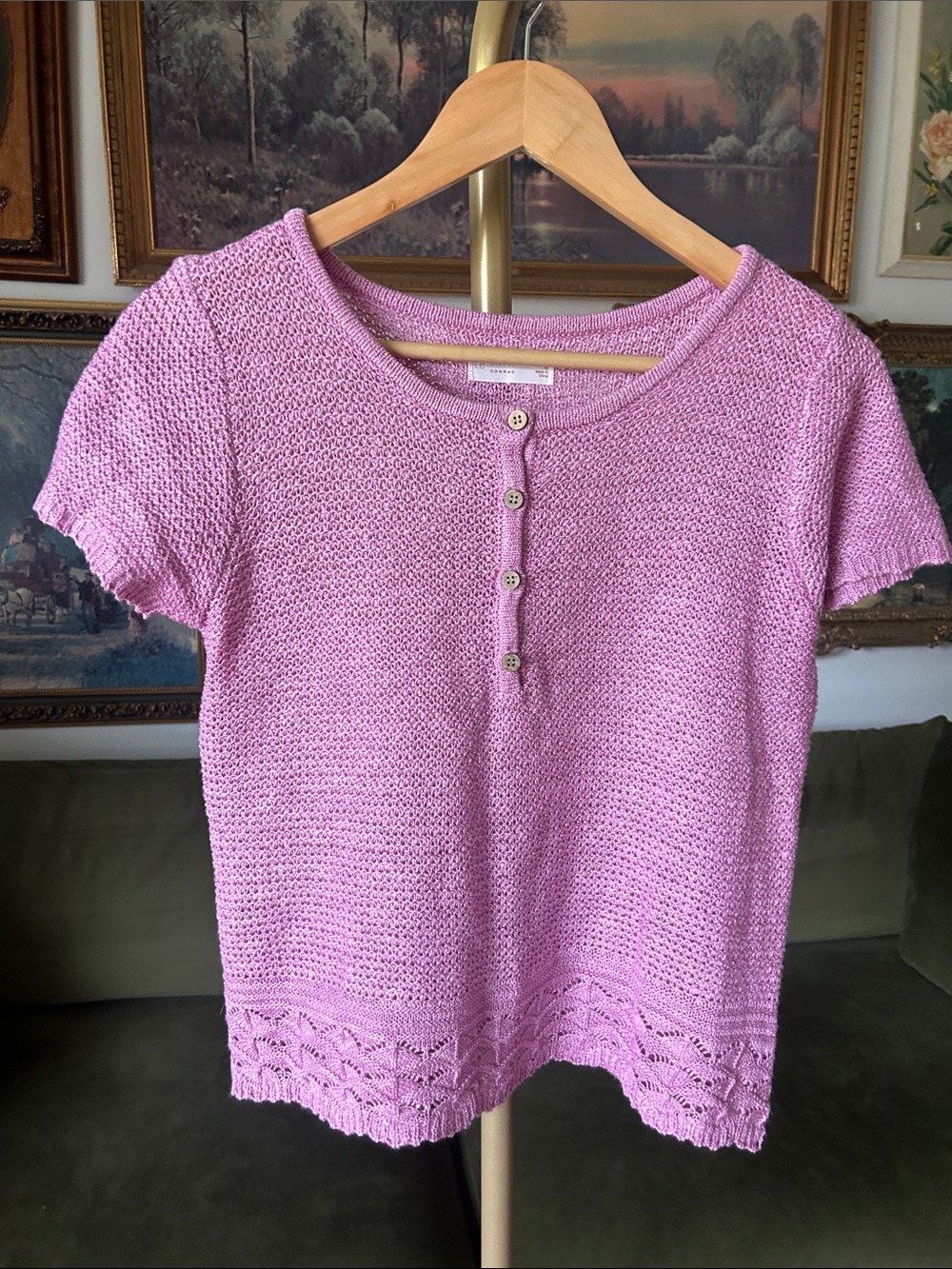 LC Lauren Conrad Lavender-Pink Knit Short-Sleeve Henley Top